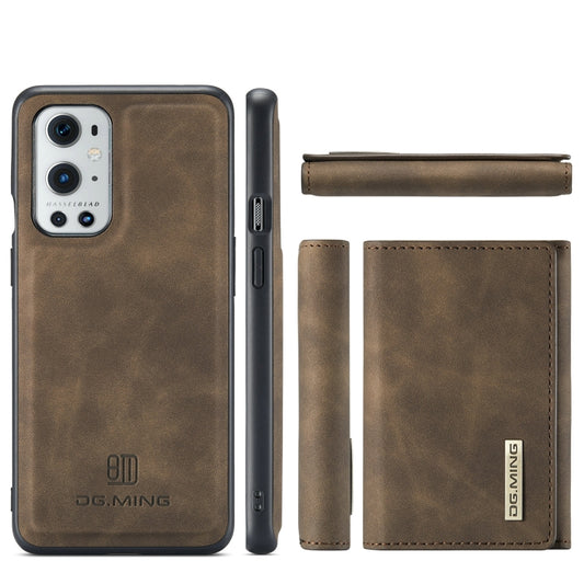 For OnePlus 9 Pro DG.MING M1 Series 3-Fold Multi Card Wallet Back Cover Shockproof Case with Holder Function(Coffee) by DG.MING