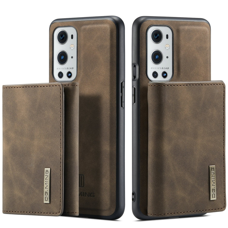 For OnePlus 9 Pro DG.MING M1 Series 3-Fold Multi Card Wallet Back Cover Shockproof Case with Holder Function(Coffee) by DG.MING