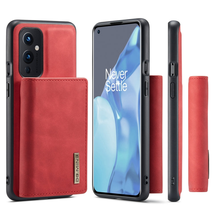 For OnePlus 9 (EU/NA) DG.MING M1 Series 3-Fold Multi Card Wallet Back Cover Shockproof Case with Holder Function(Red) by DG.MING