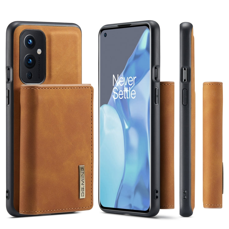 For OnePlus 9 (EU/NA) DG.MING M1 Series 3-Fold Multi Card Wallet Back Cover Shockproof Case with Holder Function(Brown) by DG.MING