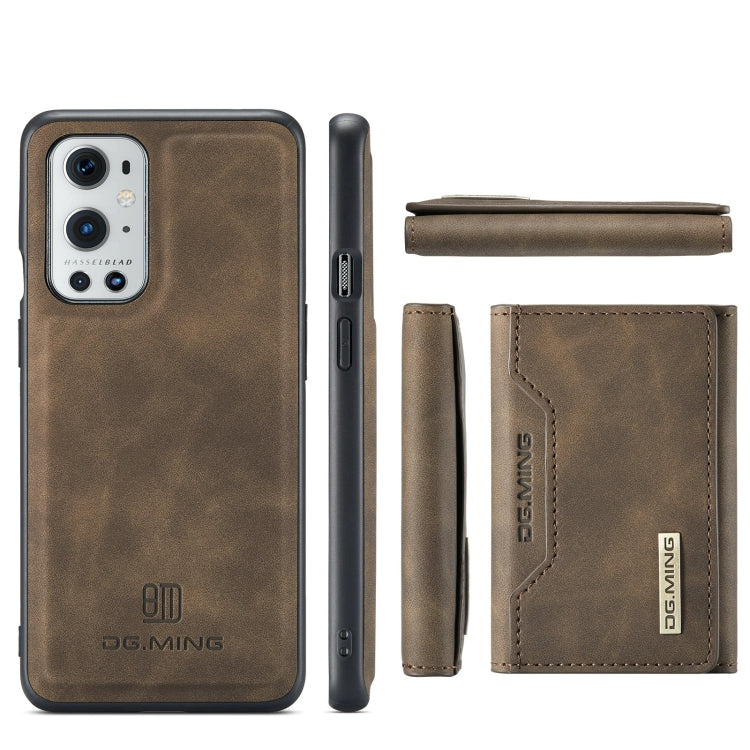For OnePlus 9 Pro DG.MING M2 Series 3-Fold Multi Card Bag Back Cover Shockproof Case with Wallet & Holder Function(Coffee) by DG.MING