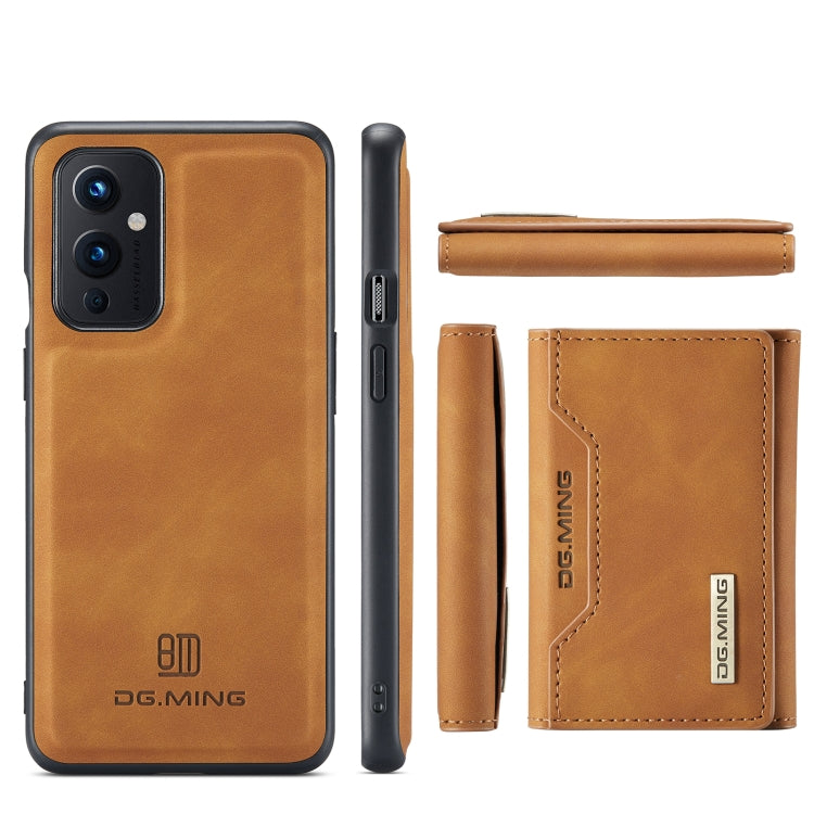 For OnePlus 9 (EU/NA) DG.MING M2 Series 3-Fold Multi Card Bag Back Cover Shockproof Case with Wallet & Holder Function(Brown) by DG.MING