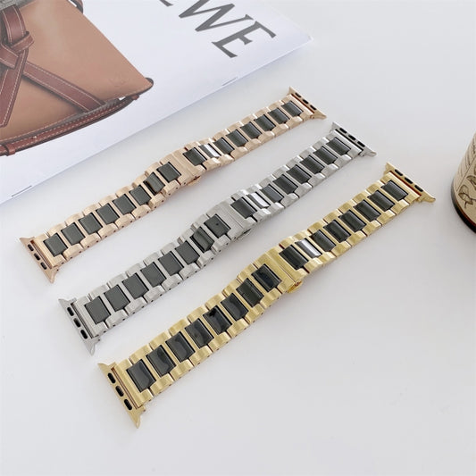 22mm Width Three Beads Ceramics Steel Watch Band For Apple Watch Series 9&8&7 41mm / SE 3&SE 2&6&SE&5&4 40mm / 3&2&1 38mm(Silver+Black) by buy2fix