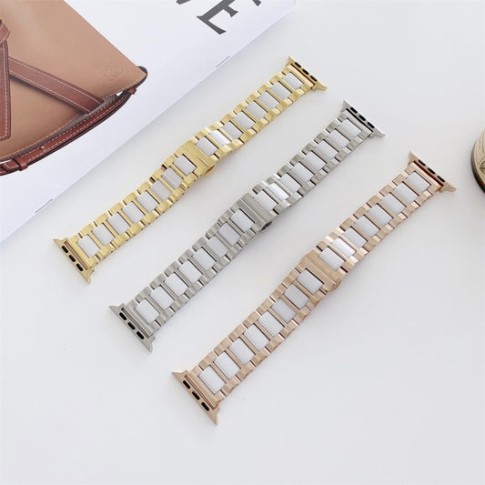 22mm Width Three Beads Ceramics Steel Watch Band For Apple Watch Series 9&8&7 41mm / SE 3&SE 2&6&SE&5&4 40mm / 3&2&1 38mm(Silver+White) by buy2fix