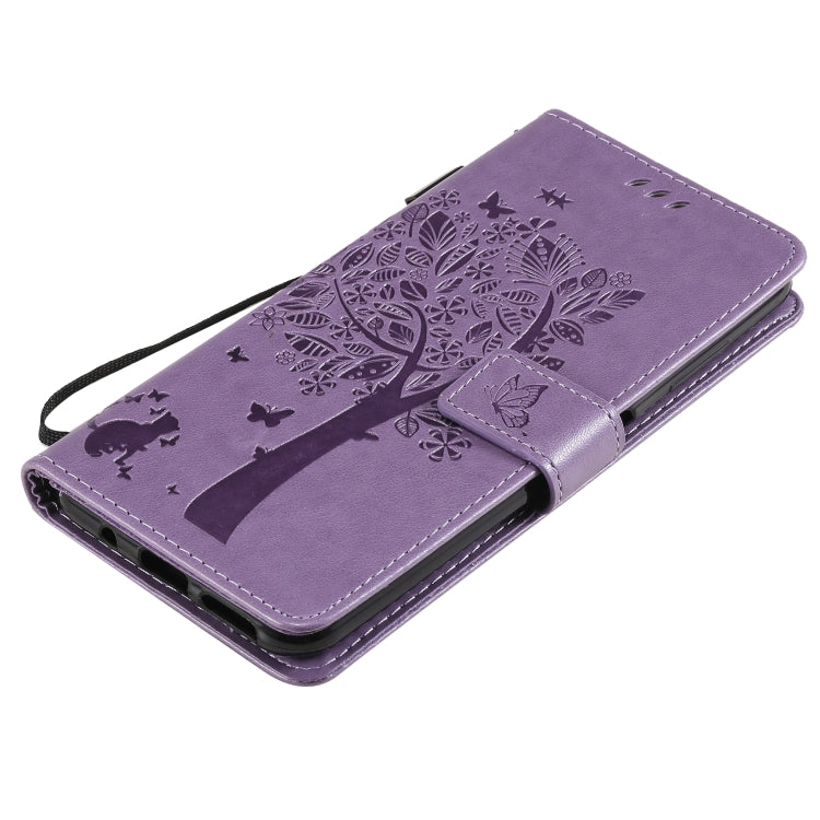 For Nokia G20 Tree & Cat Pattern Pressed Printing Horizontal Flip PU Leather Case with Holder & Card Slots & Wallet & Lanyard(Purple) by buy2fix