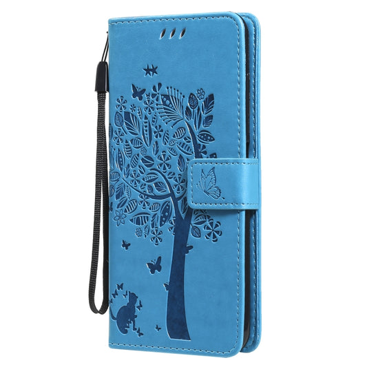 For Nokia G10 Tree & Cat Pattern Pressed Printing Horizontal Flip PU Leather Case with Holder & Card Slots & Wallet & Lanyard(Blue) by buy2fix