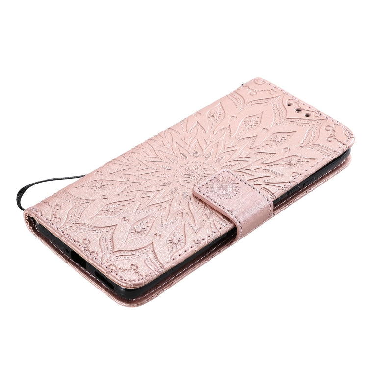 For Huawei P50 Pro Sun Embossing Pattern Horizontal Flip Leather Case with Card Slot & Holder & Wallet & Lanyard(Rose Gold) by buy2fix