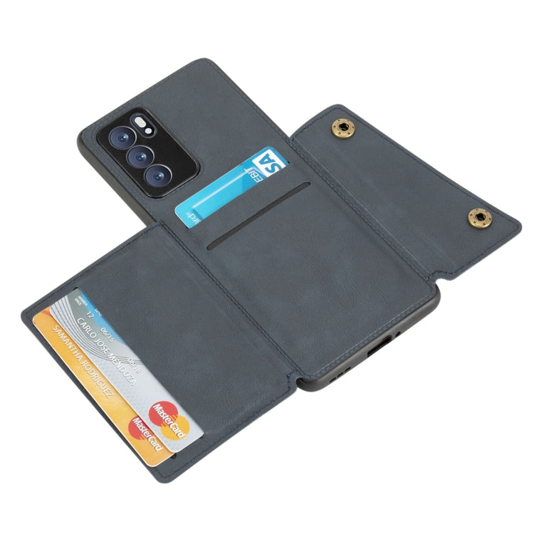 For OPPO Reno6 Pro 5G Double Buckle PU + TPU Shockproof Magnetic Protective Case with Card Slot & Holder(Blue) by buy2fix