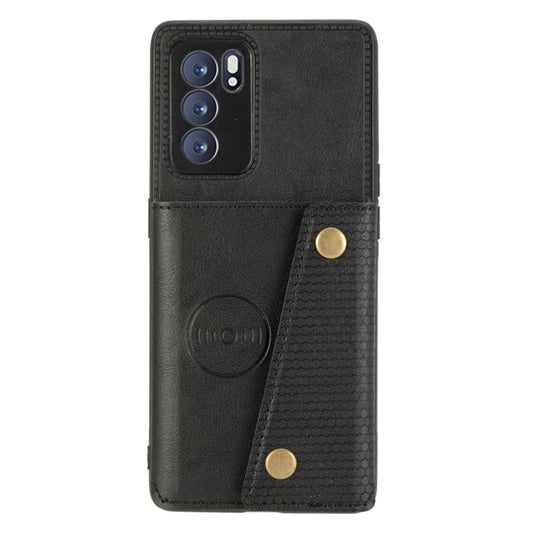 For OPPO Reno6 Pro 5G Double Buckle PU + TPU Shockproof Magnetic Protective Case with Card Slot & Holder(Black) by buy2fix