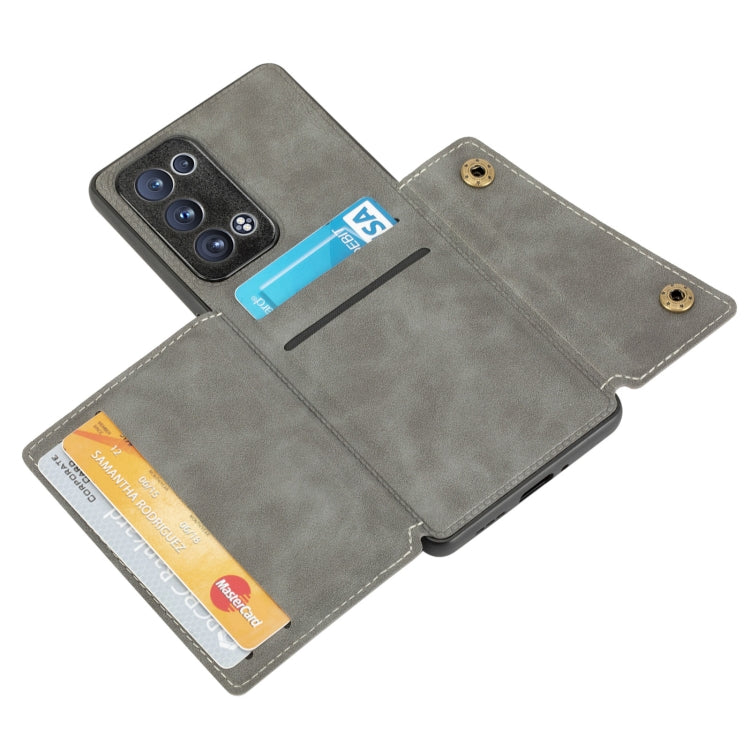 For OPPO Reno6 Pro+ 5G Double Buckle PU + TPU Shockproof Magnetic Protective Case with Card Slot & Holder(Grey) by buy2fix