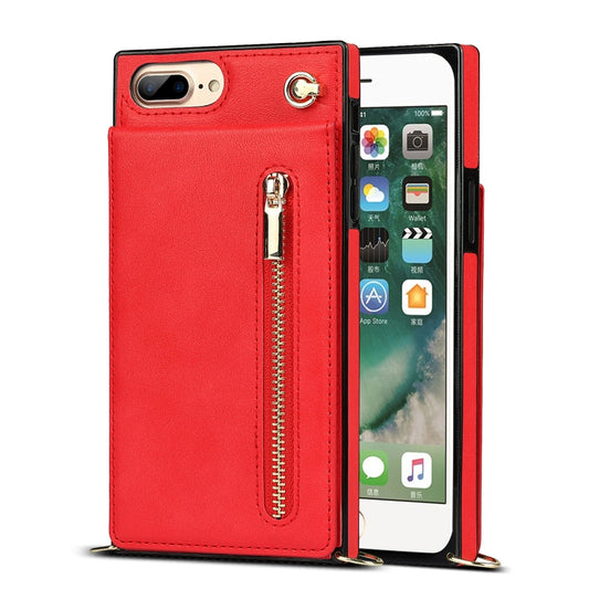 Cross-body Zipper Square TPU+PU Back Cover Case with Holder & Card Slots & Wallet & Strap For iPhone 8 Plus / 7 Plus(Red) - More iPhone Cases by buy2fix | Online Shopping UK | buy2fix