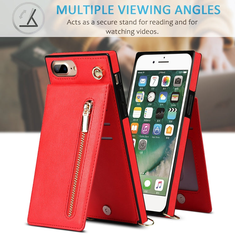 Cross-body Zipper Square TPU+PU Back Cover Case with Holder & Card Slots & Wallet & Strap For iPhone 8 Plus / 7 Plus(Red) - More iPhone Cases by buy2fix | Online Shopping UK | buy2fix