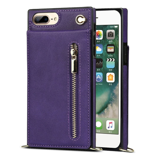 Cross-body Zipper Square TPU+PU Back Cover Case with Holder & Card Slots & Wallet & Strap For iPhone 8 Plus / 7 Plus(Purple) by buy2fix