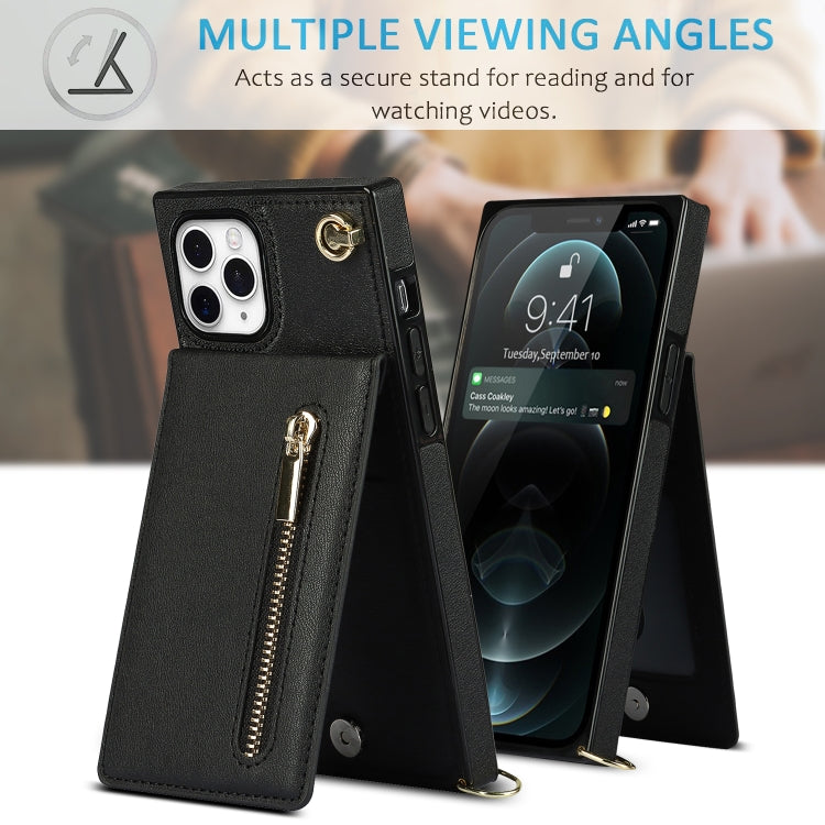For iPhone 11 Pro Cross-body Zipper Square TPU+PU Back Cover Case with Holder & Card Slots & Wallet & Strap (Black) - iPhone 11 Pro Cases by buy2fix | Online Shopping UK | buy2fix