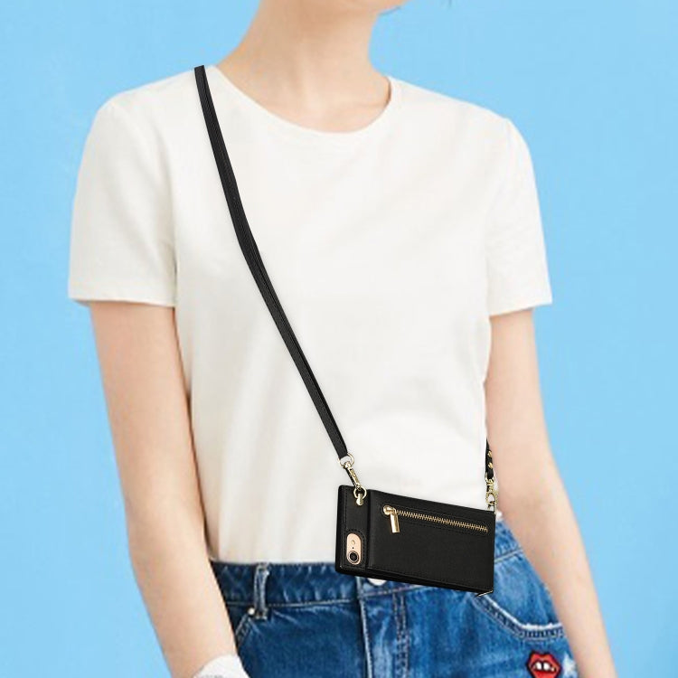 For iPhone SE 2022 / SE 2020 / 8 / 7 Cross-body Zipper Square TPU+PU Back Cover Case with Holder & Card Slots & Wallet & Strap(Black) by buy2fix