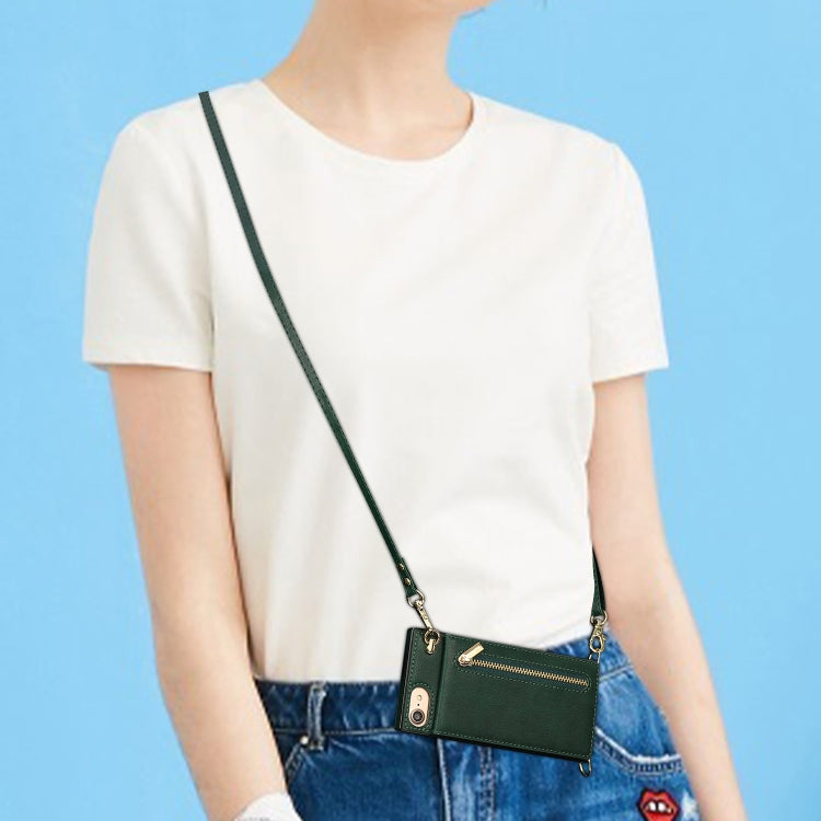 For iPhone SE 2022 / SE 2020 / 8 / 7 Cross-body Zipper Square TPU+PU Back Cover Case with Holder & Card Slots & Wallet & Strap(Green) - iPhone SE 2022 / 2020 / 8 / 7 Cases by buy2fix | Online Shopping UK | buy2fix