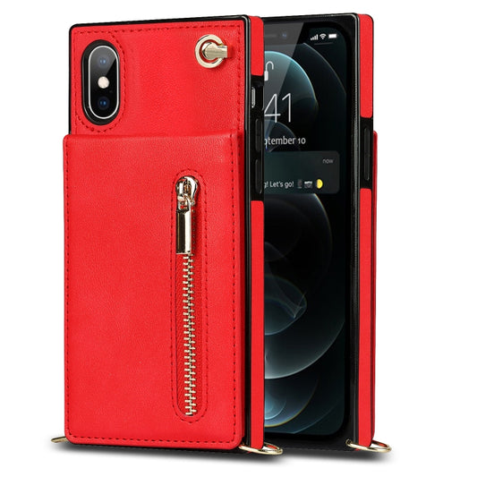 For iPhone X / XS Cross-body Zipper Square TPU+PU Back Cover Case with Holder & Card Slots & Wallet & Strap(Red) - More iPhone Cases by buy2fix | Online Shopping UK | buy2fix