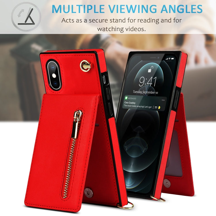 For iPhone X / XS Cross-body Zipper Square TPU+PU Back Cover Case with Holder & Card Slots & Wallet & Strap(Red) - More iPhone Cases by buy2fix | Online Shopping UK | buy2fix