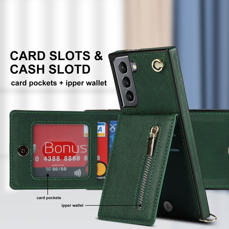 For Samsung Galaxy S21 5G Cross-body Zipper Square TPU+PU Back Cover Case with Holder & Card Slots & Wallet & Strap(Green) by buy2fix