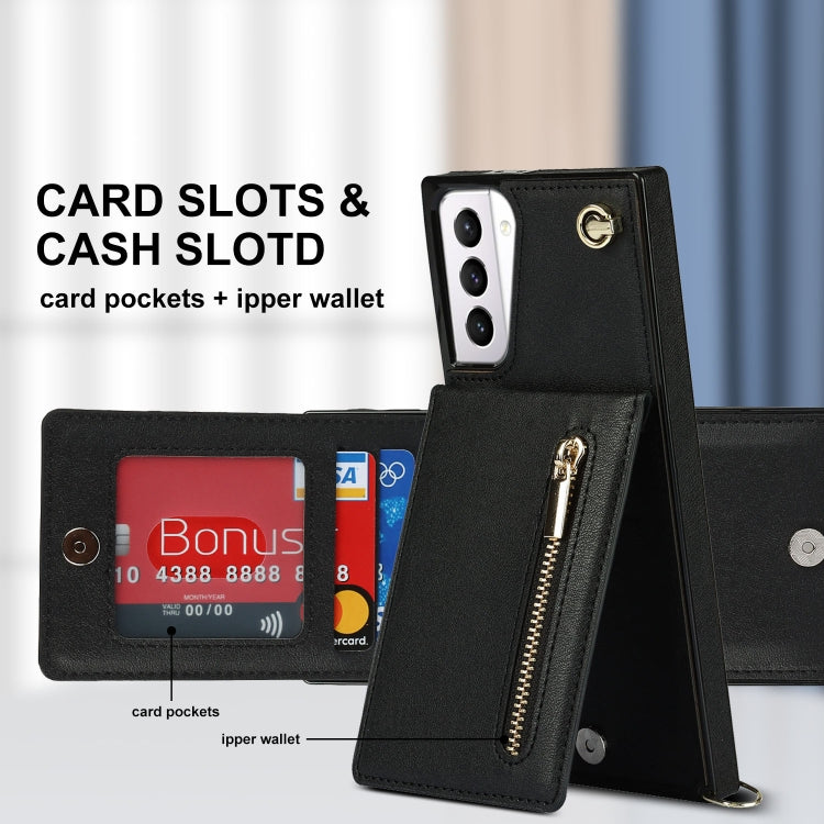 For Samsung Galaxy S21+ 5G Cross-body Zipper Square TPU+PU Back Cover Case with Holder & Card Slots & Wallet & Strap(Black) by buy2fix