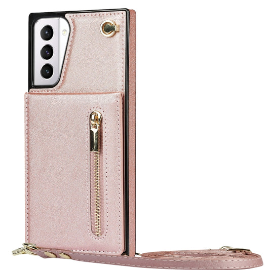 For Samsung Galaxy S21+ 5G Cross-body Zipper Square TPU+PU Back Cover Case with Holder & Card Slots & Wallet & Strap(Rose Gold) by buy2fix