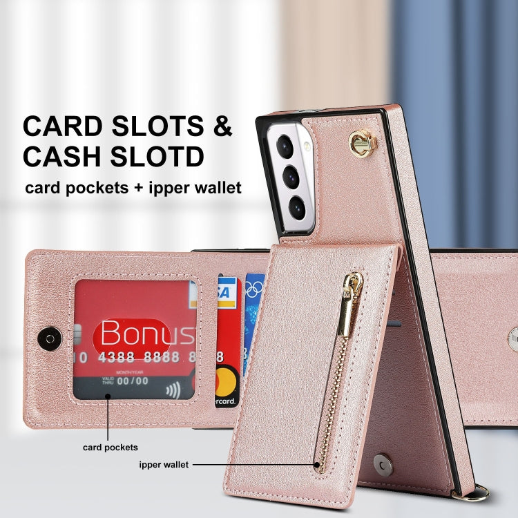For Samsung Galaxy S21+ 5G Cross-body Zipper Square TPU+PU Back Cover Case with Holder & Card Slots & Wallet & Strap(Rose Gold) by buy2fix