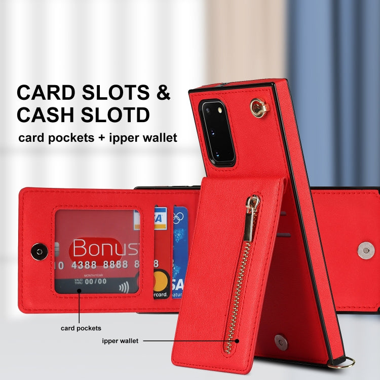 For Samsung Galaxy S20 FE 5G Cross-body Zipper Square TPU+PU Back Cover Case with Holder & Card Slots & Wallet & Strap(Red) by buy2fix