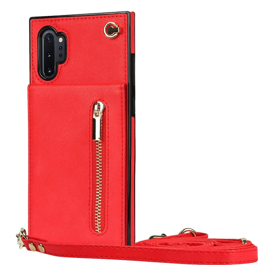 For Samsung Galaxy Note10+ Cross-body Zipper Square TPU+PU Back Cover Case with Holder & Card Slots & Wallet & Strap(Red) by buy2fix