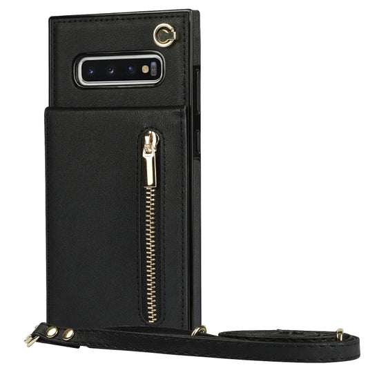 For Samsung Galaxy S10 Cross-body Zipper Square TPU+PU Back Cover Case with Holder & Card Slots & Wallet & Strap(Black) by buy2fix
