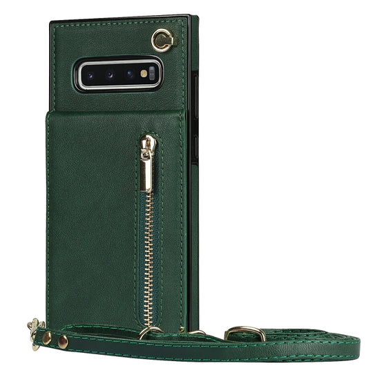 For Samsung Galaxy S10 Plus Cross-body Zipper Square TPU+PU Back Cover Case with Holder & Card Slots & Wallet & Strap(Green) by buy2fix