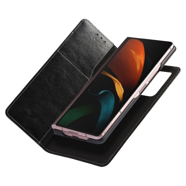 For Samsung Galaxy Z Fold2 5G 2 In 1 Crazy Horse Texture Split Horizontal Flip Leather Case with Holder & Card Slot(Black) by buy2fix
