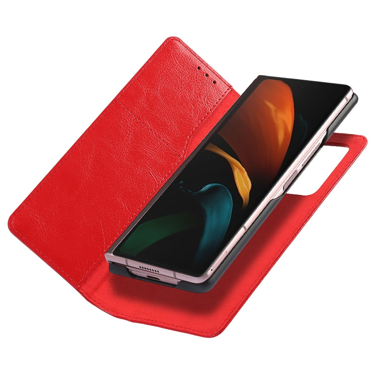 For Samsung Galaxy Z Fold2 5G 2 In 1 Crazy Horse Texture Split Horizontal Flip Leather Case with Holder & Card Slot(Red) by buy2fix