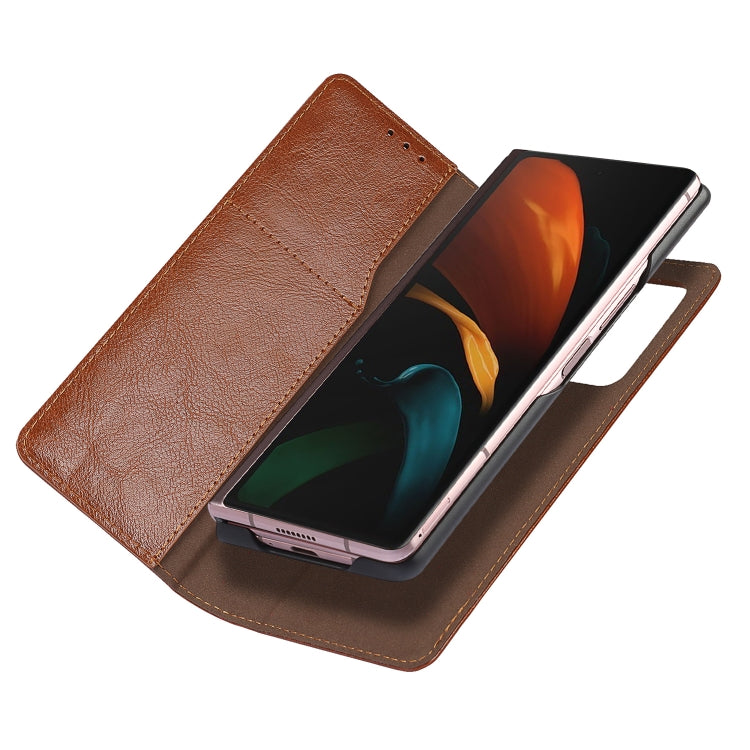 For Samsung Galaxy Z Fold2 5G 2 In 1 Crazy Horse Texture Split Horizontal Flip Leather Case with Holder & Card Slot(Brown) by buy2fix