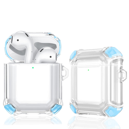 Four Corners Anti-fall Wireless Earphone Dual-color PC Protective Case with Hook For AirPods 1/2(Sky Blue) by buy2fix