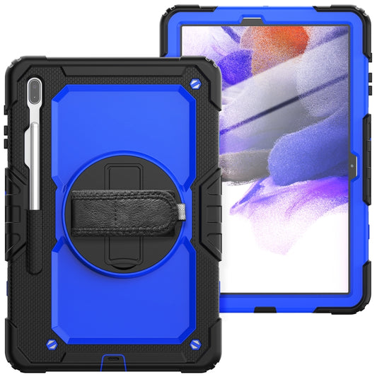 For Samsung Galaxy Tab S7 FE 12.4 inch 2021 SM-T730 / SM-T736B Shockproof Colorful Silicone + PC Protective Case with Holder & Shoulder Strap & Hand Strap & Pen Slot(Blue PC+Black) by buy2fix
