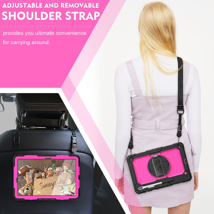 For Samsung Galaxy Tab S7 FE 12.4 inch 2021 SM-T730 / SM-T736B Shockproof Colorful Silicone + PC Protective Case with Holder & Shoulder Strap & Hand Strap & Pen Slot(Rose PC+Black) by buy2fix