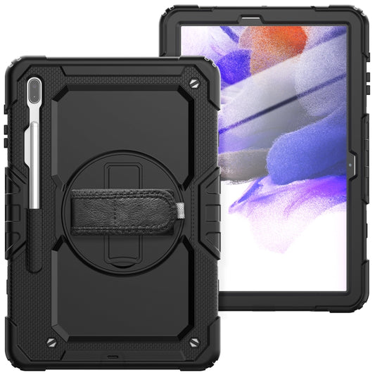 For Samsung Galaxy Tab S7 FE 12.4 inch 2021 SM-T730 / SM-T736B Shockproof Colorful Silicone + PC Protective Case with Holder & Shoulder Strap & Hand Strap & Pen Slot(All Black) by buy2fix