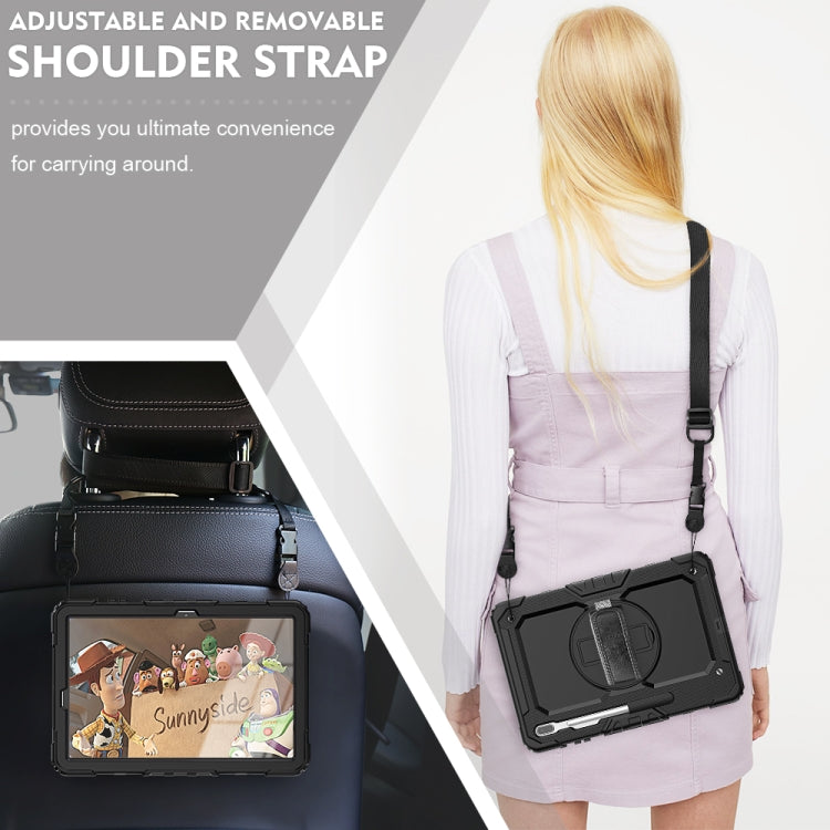 For Samsung Galaxy Tab S7 FE 12.4 inch 2021 SM-T730 / SM-T736B Shockproof Colorful Silicone + PC Protective Case with Holder & Shoulder Strap & Hand Strap & Pen Slot(All Black) by buy2fix