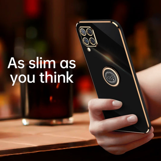 For Samsung Galaxy A22 4G XINLI Straight Edge 6D Electroplate TPU Phone Case with Ring Holder(Cherry Purple) by XINLI