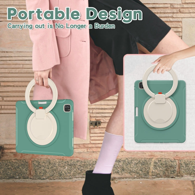 For iPad Pro 12.9 2022 / 2021 Shockproof TPU + PC Protective Tablet Case with 360 Degree Rotation Foldable Handle Grip Holder & Pen Slot(Emmerald Green) by buy2fix