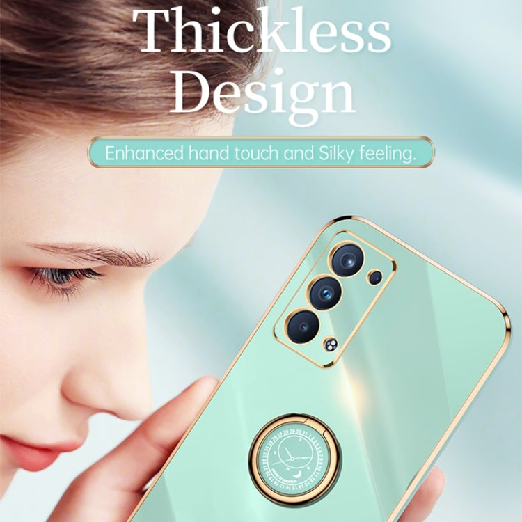 For OPPO Reno6 Pro+ 5G XINLI Straight Edge 6D Electroplate TPU Phone Case with Ring Holder(Black) by XINLI
