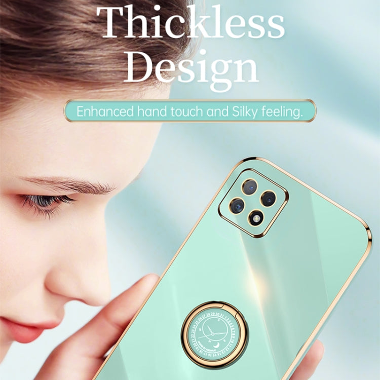 For OPPO A53 XINLI Straight Edge 6D Electroplate TPU Phone Case with Ring Holder(Pink) by XINLI