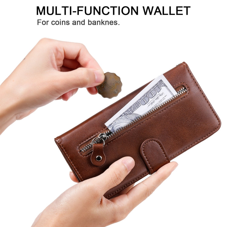 For OnePlus Nord CE 5G Fashion Calf Texture Zipper Horizontal Flip Leather Case with Stand & Card Slots & Wallet Function(Brown) by buy2fix