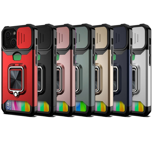For iPhone 13 Sliding Camshield Card Slot Ring Kickstand Phone Case(Red) by buy2fix