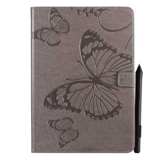 For iPad 10.2 / Pro 10.5 / Air 2019 Pressed Printing Butterfly Pattern Horizontal Flip PU Leather Case with Holder & Card Slots & Wallet & Pen Slot(Grey) by buy2fix