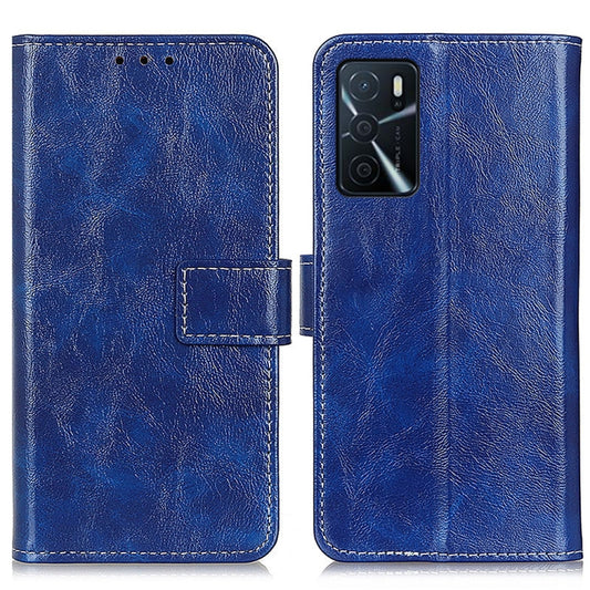 For OPPO A16 Retro Crazy Horse Texture Horizontal Flip Leather Case with Holder & Card Slots & Photo Frame & Wallet(Blue) by buy2fix