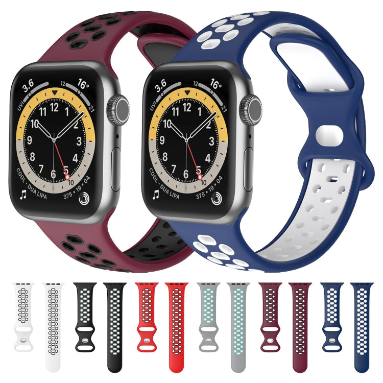 Two-color 8-buckle Silicone Watch Band For Apple Watch Series 9&8&7 41mm / SE 3&SE 2&6&SE&5&4 40mm / 3&2&1 38mm(Red Black) by buy2fix