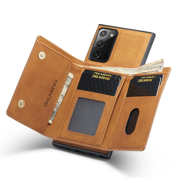 For Samsung Galaxy Note20 DG.MING M1 Series 3-Fold Multi Card Wallet Back Cover Shockproof Case with Holder Function(Brown) by DG.MING