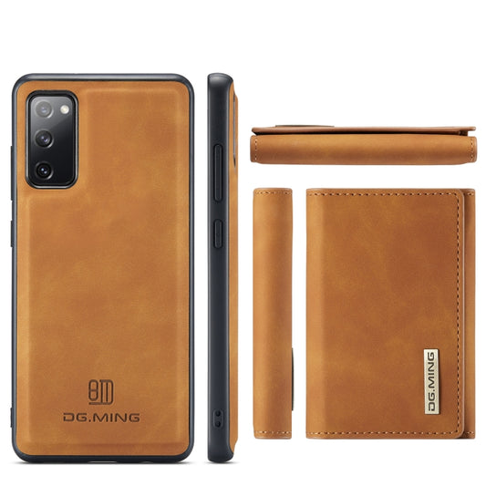 For Samsung Galaxy S20 FE DG.MING M1 Series 3-Fold Multi Card Wallet Back Cover Shockproof Case with Holder Function(Brown) by DG.MING