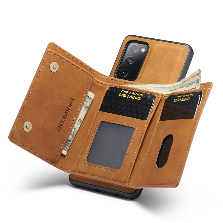For Samsung Galaxy S20 FE DG.MING M1 Series 3-Fold Multi Card Wallet Back Cover Shockproof Case with Holder Function(Brown) by DG.MING